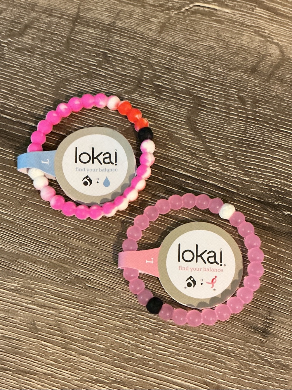 Lokai Pink Orange White Beaded Bracelet Duo with Black & White Balance Beads NWT